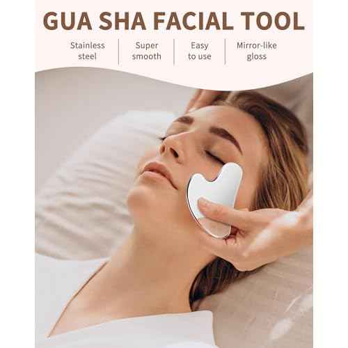 Stainless Steel Gua Sha Facial Tools, Tighten Skin Massage Guasha Beauty Tool, Metal Guasha Tool for Face, Face Massager Tool for Body Eyes Neck (Silver)