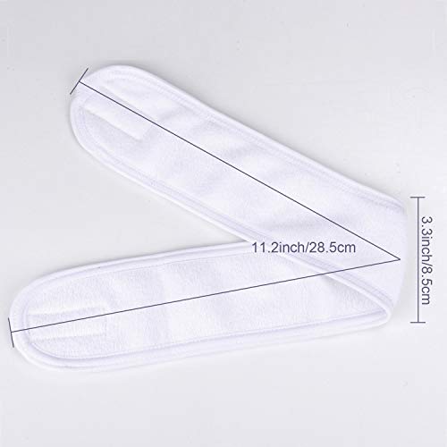 4 Counts Spa Facial Headband Whaline Head Wrap Terry Cloth Headband Stretch Towel with Magic Tape for Bath, Makeup and Sport, 3.5" Wide (White)