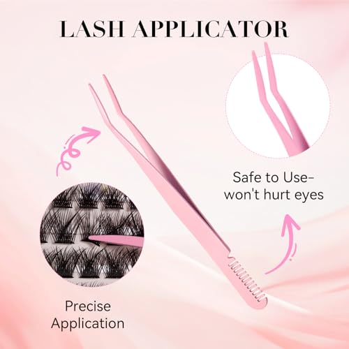 Wispy Lash Clusters Kit, 144Pc D Curl 8-16mm with Bond, Remover & Tweezers