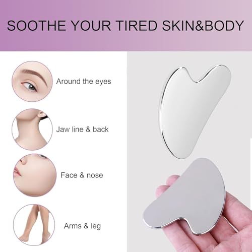 Stainless Steel Gua Sha Facial Tool for Face & Jawline - Silver Variation