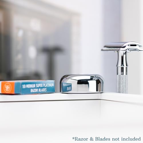 MERKUR Shaving Stand Gloss Chrome 4006 | Non-Slip with Straight Cut | Ideal for Wet Shaving | Brass | Made in Germany