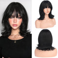 Black Short Bob Wig with Bangs 14 Inch Shoulder Length