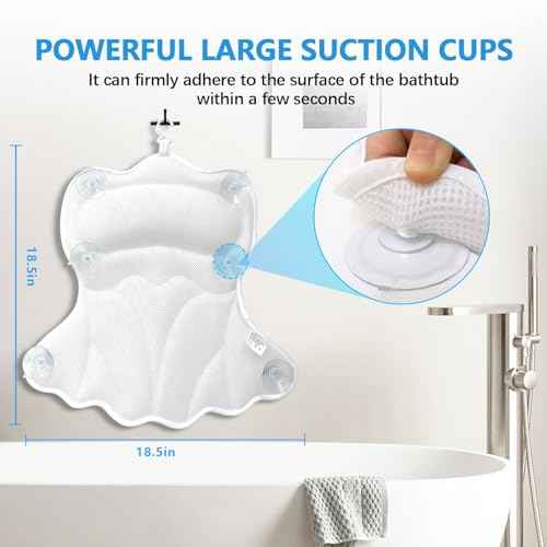 REEZEIVI Bath Pillows for Tub,Bath Pillow with 6 Non-Slip Suction Cups,Soft 4D Mesh Fabric,Bathtub Pillows for Tub Neck and Back Support,Extra Thick Luxury Bathtub Pillows,White