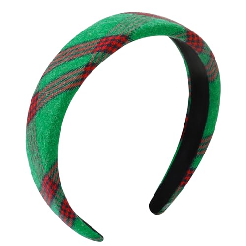 Christmas Headbands for Women Green Plaid Headband Velvet Padded Headband for Women’s Hair Girls Fashion Holiday Women Headbands for Hair Christmas Green Hair Accessories 1 Inch Thick Hair Bands