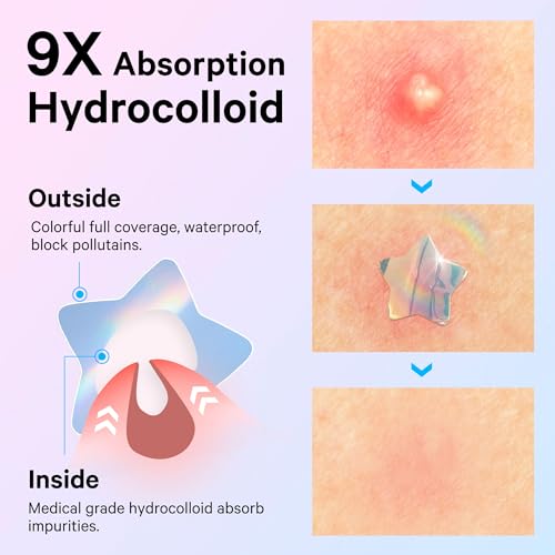 Hydrocolloid Acne Patches with Salicylic Acid - 36 Colorful Star Heart Cloud Designs