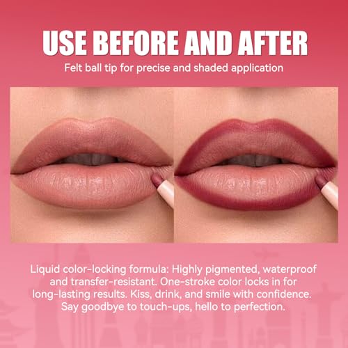 Longwear Liquid Lip Liner Pen Set - 24 Hour Waterproof Matte