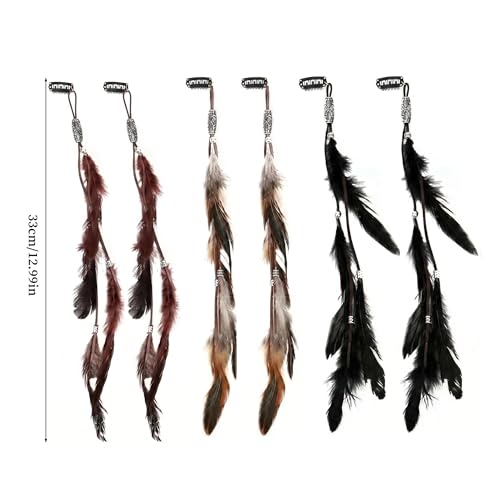 6Pcs Clip In Feather Hair Extensions with Comb - Boho