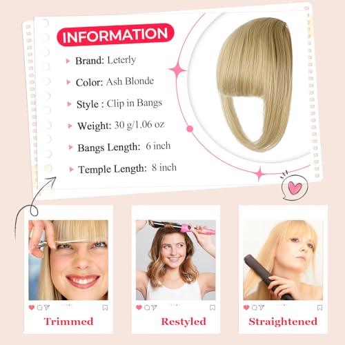 Clip-In Bangs Hair Extensions for Women - Ash Blonde French Bangs