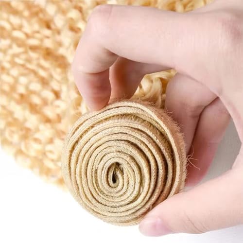 #613 Blonde Human Braiding Hair Deep Wave Bulk 22 22 22 Inch Human Hair Weave 3 Bundle Unprocessed Brazilian Virgin Hair Honey Blonde Deep Curly Braiding Hair Extensions 50 Grams/Bundle