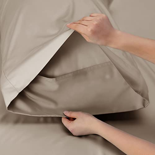 Bedsure Twin Sheets Set, Cooling Sheets Twin Size Bed Set, Rayon Derived from Bamboo, Twin Size Sheets, Breathable & Soft Bed Sheets, Hotel Luxury Silky Bedding Sheets & Pillowcases, Simply Taupe