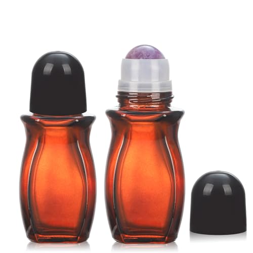 RAMFIYN Purple 50ml Amber Glass Roll-On Bottles for Essential Oils, Refillable Quartz Rollerball, Indoor Use