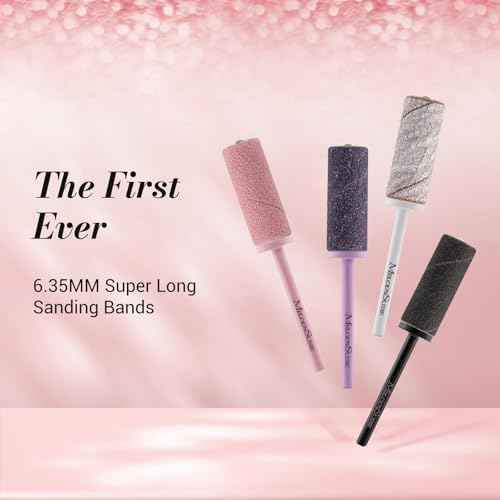 MelodySusie 50 Pcs Nail Drill Bits Super Long Sanding Bands with 6.65mm Crystal Mandrel Bit, 180 Fine Grit Nail File for Acrylic Nails Gel Manicures and Pedicure, Pink