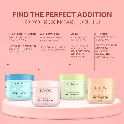 POND'S Fresh Hydration Gel Moisturizer ? 24 HR Hydration with Watermelon Extract & Antioxidants ? Alcohol & Oil-Free Face Moisturizer-? Dermatologist Tested,3.4 oz,(Pack of 2)