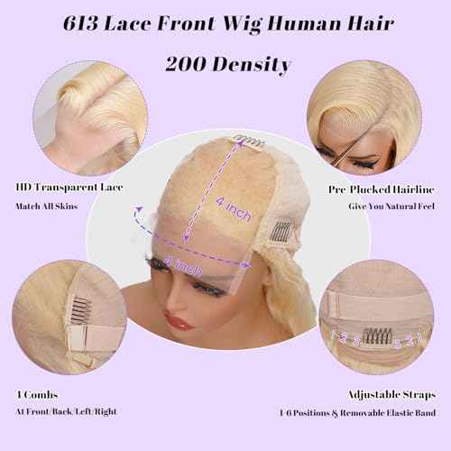 613 4x4 Bob Lace Front Wig Human Hair 200 Density 14 Inch Straight Bob Blonde Wig Human Hair 4x4 200 Density HD Lace Front Closure Wigs Human Hair Blonde Pre Plucked for Women