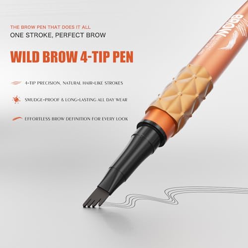 Four-Tip Liquid Eyebrow Pencil - Waterproof, Long-Lasting