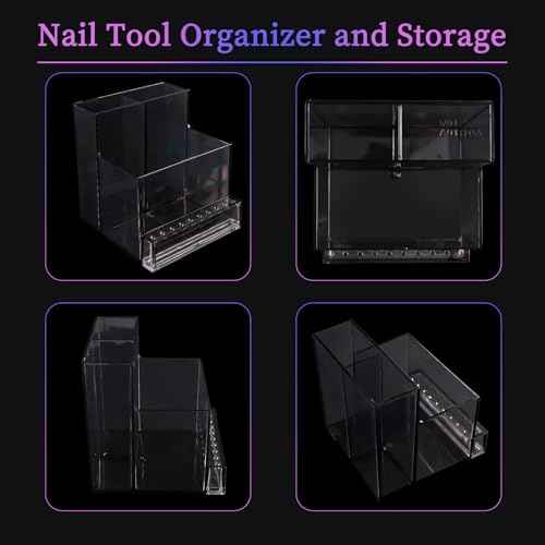 ANGNYA Nail Drill Holder Grinding Bit Storage Box, 10 Holes Transparent Nail Drill Bit Holder Plastic Nail Drill Tool Organizer Manicure Tools Display Box for Nail Tech Supplies