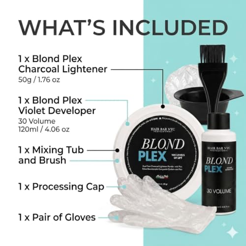 Hair Bleaching Kit 6 Piece Blond Plex Charcoal Lightener & Developer Set – Dust-Free, Anti-Brass Violet Developer for Blonde Hair