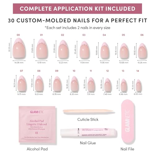 Glamnetic Pink Me Up Press On Nails - Short Almond with 3D Pearls