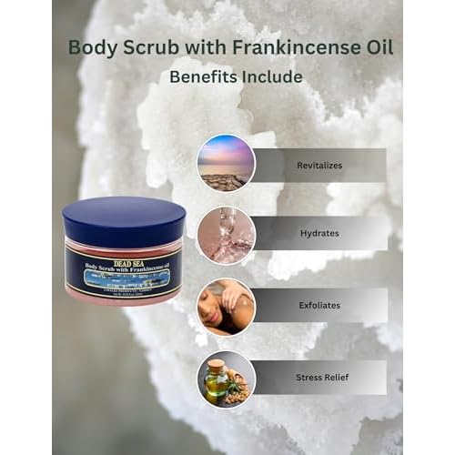 Malki Dead Sea Products Salt Body Scrub infused with Frankincense Oil | Body Exfoliator for Silky, Moisturized Skin | Stress Relief & Relaxation | Body Scrub Exfoliant