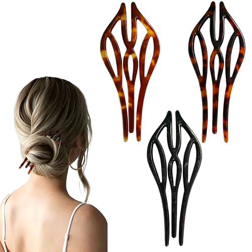 French Hair Pins for Women - Set of 3 Acetate Hair Forks