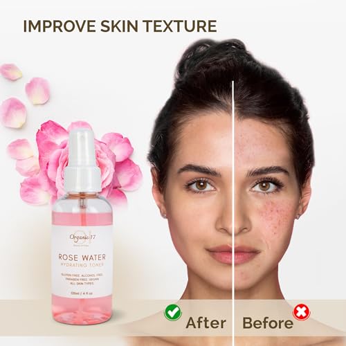 Rose Water Hydrating Toner Spray ? Organic Aloe Vera & Hibiscus Face Mist, Alcohol Free & Dermatologist Tested for Sensitive & All Skin Types ? 120ml