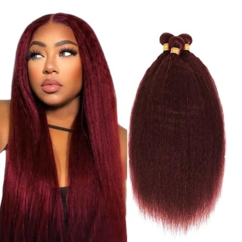 #99J Burgundy Yaki Straight Hair Bundles - 12, 14, 16 Inch