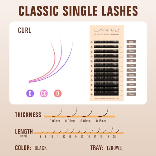 Classic Volume Lash Extension, 0.05 D Curl 8-15mm Mixed Eyelash Extension Lash Trays, Super Matt Black Individual Lash Extensions for Professional Salon Use