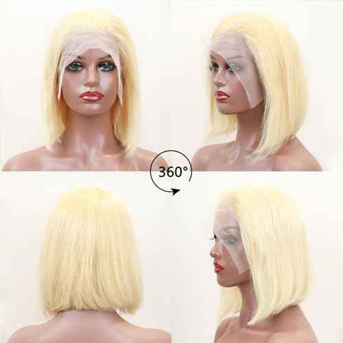 LICHANG 13x4 Lace Frontal Wig Human Hair Straight Bob Wigs 613 Short Bob Wigs Human Hair for Women 180% Density 10 Inch Wear And Go 13x4 Blonde Bob Wig Human Hair
