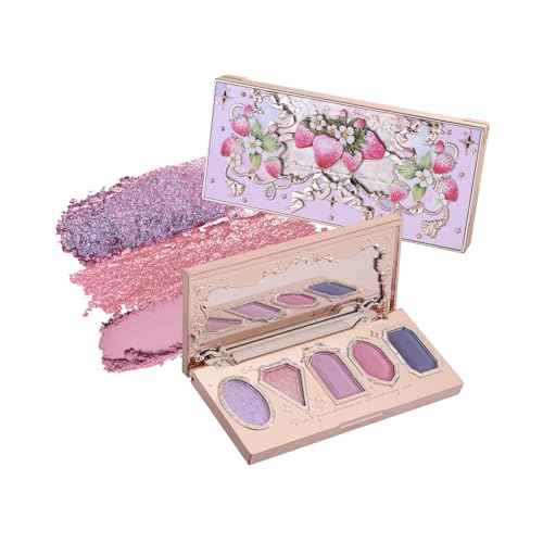 Flower Knows Violet Strawberry Rococo Eyeshadow Palette,Purple Pink Makeup Palette with 3 Matte + 2 Shimmer Shades,Blendable Smooth Cute Eye Makeup,0.21 Oz(Starmoon Strawberry)