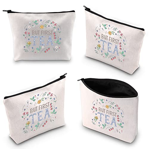 WZMPA Tea Bag Lover Cosmetic Bag Tea Drinkers Gift But First Tea Makeup Zipper Pouch Bag For Women Girls (But First Tea)