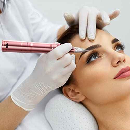 PMU Machine, cordless Permanent Makeup Machine Kit with 10 PMU Needles & 1 Lithium Battery, Tattoo Machine Microblading Machine for Eyebrows, Lips, Eyeliners - Rose Gold