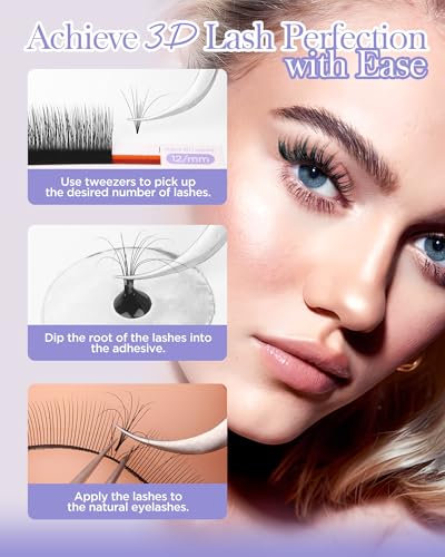 BEYELIAN 3D Easy Fan Lash Extensions - Pre-Bonded, 8-15mm