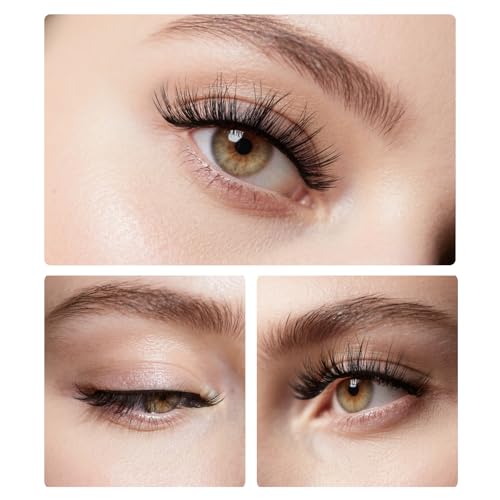 False Mink Lashes Fluffy Eyelashes Natural LookWispy Lash Curl Strips Eyelash 14 Pairs Reusable False Lashes (Black)