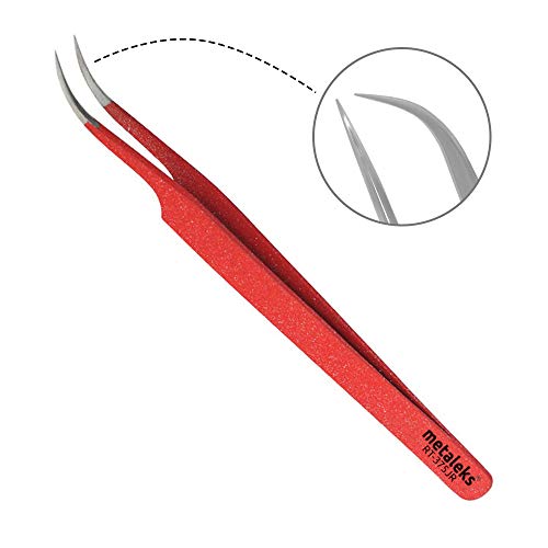 Tweezers for Eyelash Extension Hand Crafted Surgical Stainless Steel Red Metallic Powder Coating. (Curved Tip)