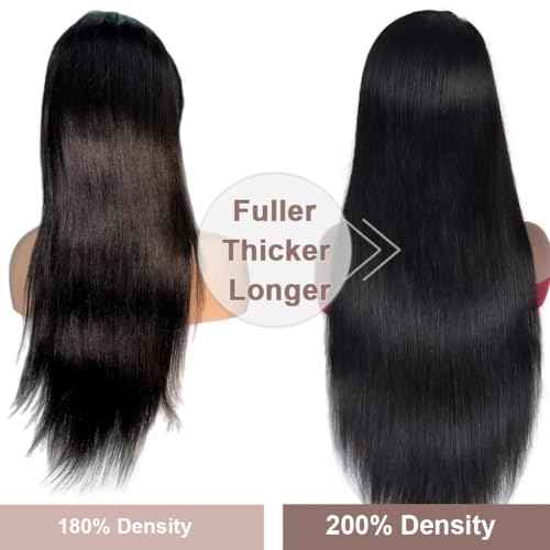 28 Inch 13x6 Lace Front Wigs Human Hair 200 Density HD Full Frontal Straight Lace Front Real Human Hair Wigs Pre Plucked for Women Tiny Knots No Tangle Minimal Shedding Longer Lifespan