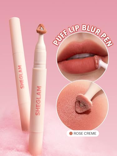 SHEGLAM Marshmallow Puff Lip Blur Pen Matte Lipstick 212 Rose Creme Long-Lasting Hydrating Lip Makeup
