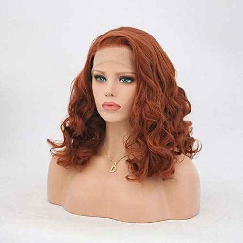 Auburn Wigs Short Wavy Lace Front Wigs Copper Red Synthetic Wig For Women Shoulder Length (Red Brown)