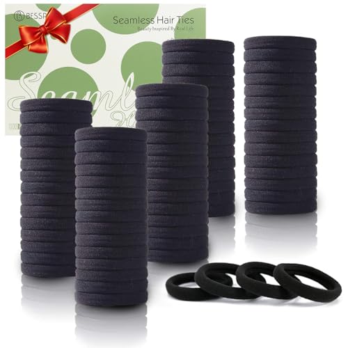 100 Pack Black Seamless Elastic Hair Ties - No Damage