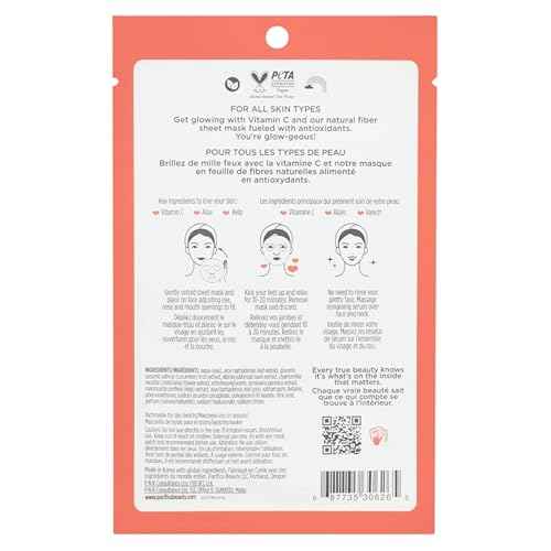 Pacifica Sheet Face Mask - 6 Pack - Glow Baby Brightening Facial Mask w/Vitamin C, Aloe & Kelp ? Cooling Mask for Dark Spots & Fine Lines - Clean Beauty Vegan & Cruelty-Free Dermatologist Tested