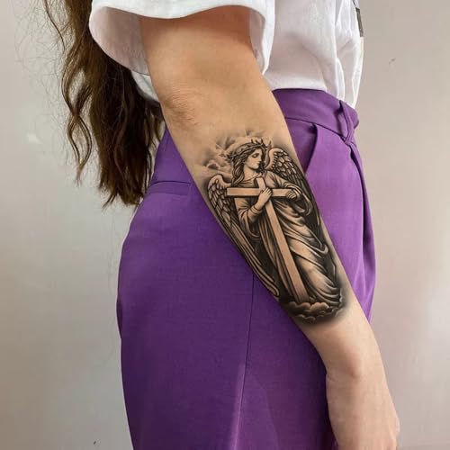 8 Sheets Waterproof Temporary Tattoo Stickers - Religious & Floral Designs