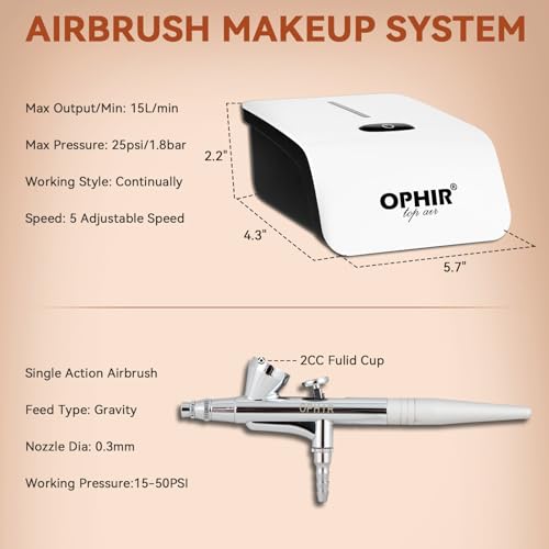 OPHIR Professional Airbrush Makeup Kit 24-Piece Set with Compressor