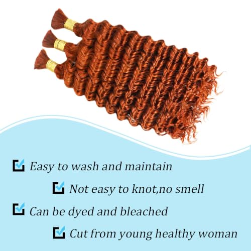 Fridnae 22 Inch Ginger Deep Curly Human Hair for Braiding | #350 Bulk Boho Braid Extensions