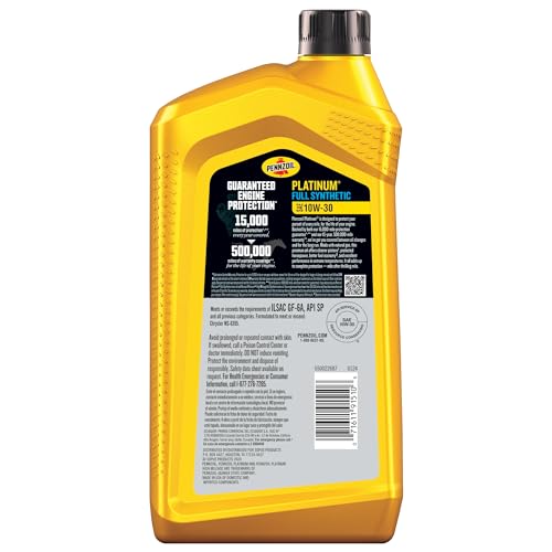 Pennzoil Platinum Full Synthetic 10W-30 Gasoline Engine Oil, 1 Quart