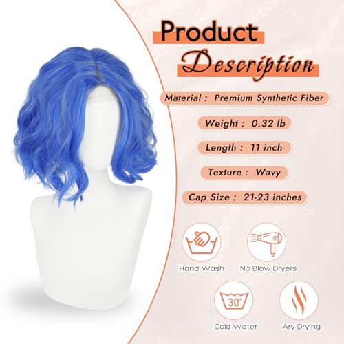 Blue Bob Wig with Lace Front - 11" Wavy Synthetic Hair