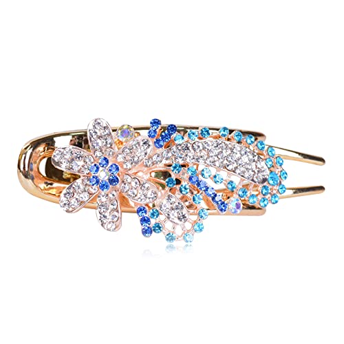 Bleiou Rhinestone Inlaid Flower Hair Clips for Women Hair Clips Claw Hairpin Accessory 1 Pcs(Blue)