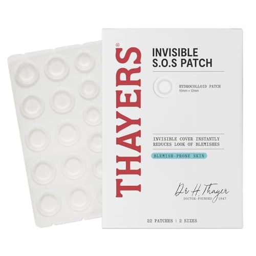 THAYERS Invisible S.O.S Hydrocolloid Acne Pimple Patch, Ultra-Thin Design Instantly Reduces Look of Blemishes, Set of 22 Pimple Patches