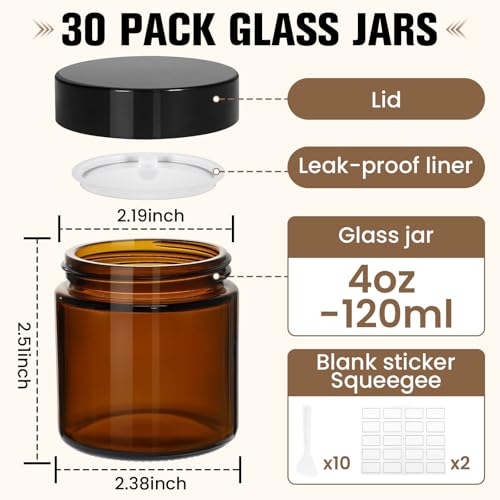4 oz Amber Glass Jars with Lids (30 Pack) – UV-Protective