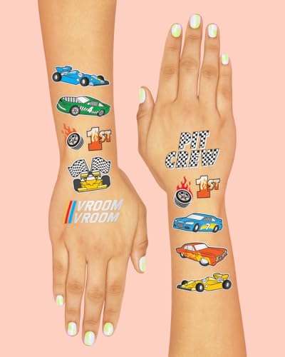 xo, Fetti Race Car Temporary Tattoos - 46 Foil Designs