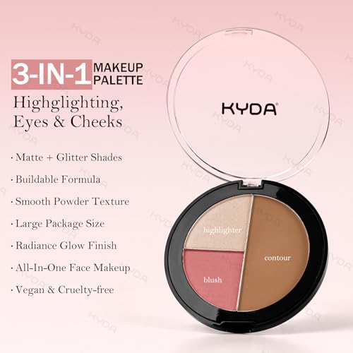 KYDA 3-in-1 Glow Palette - Blush, Highlighter & Contour