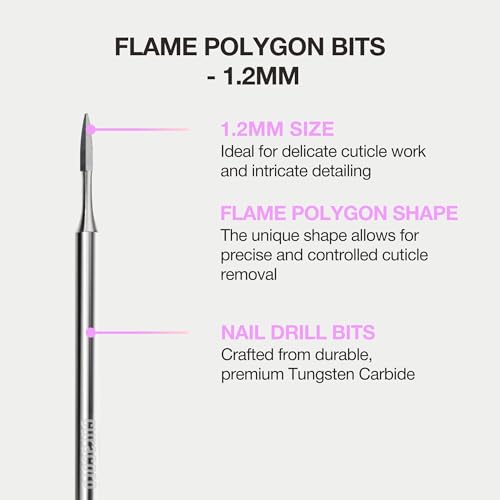 Curacoro Cuticle Nail Drill Bit 3/32'' Flame Polygon Carbide